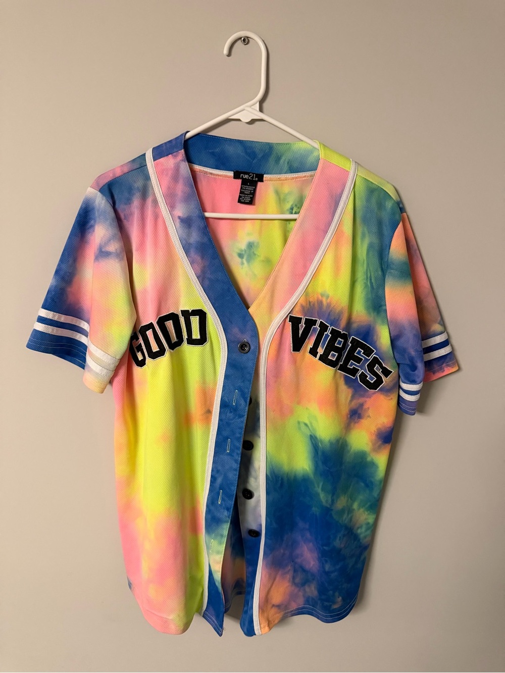 Rue21 Multicolor Tie-Dye 'Good Vibes' Baseball Jersey